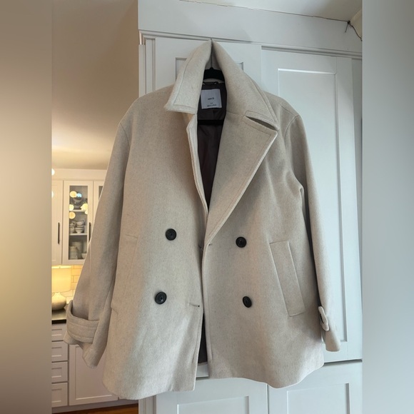 new Mango DOUBLE-BREASTED WOOL-BLEND COAT in light/pastel grey heathered marle - Picture 8 of 9